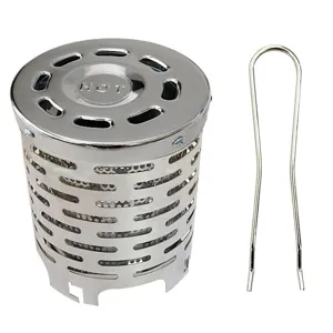 Stainless steel outdoor camping heater cover detail with handle for tent heating.