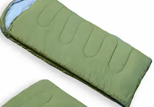 Green envelope hooded sleeping bag for outdoor camping and leisure travel usage everyday