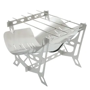 Fogata de camping plegable ultraligera de acero inoxidable para barbacoa y lena al aire libre.