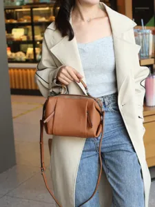 Genuine leather top-handle crossbody bag stylish casual daily shoulder purse for women.