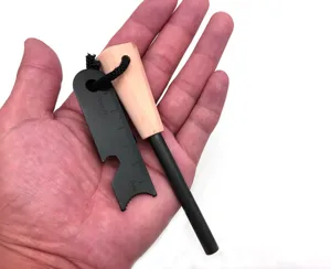 Outdoor wooden handle flint fire starter with multi-tool scraper for camping survival gear