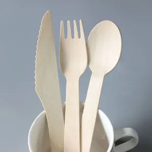 Disposable wooden cutlery set knife fork spoon eco-friendly tableware for party