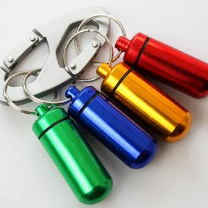 Porte-clés pilulier capsule en alliage d'aluminium avec mousqueton, étanche ensemble.