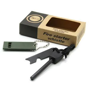 Set de caja de regalo de silbato y encendedor de fuego de supervivencia con rascador.