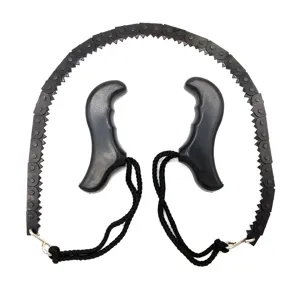 Portable pocket chainsaw with ergonomic handles for outdoor survival and garden logging.