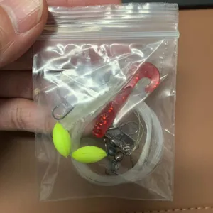 Visgerei set met zachte aasjes haken zinkers en dobbers in zakje voor buitenactiviteiten.