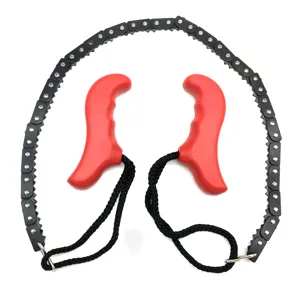 Portable hand chain saw pocket wire saw outdoor survival logging tool with red handles.