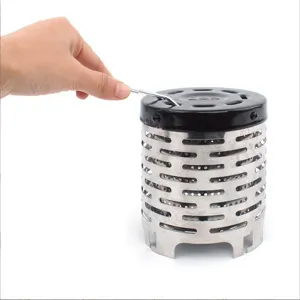 Stainless steel camping tent heater cover for outdoor heating and survival warming stove.