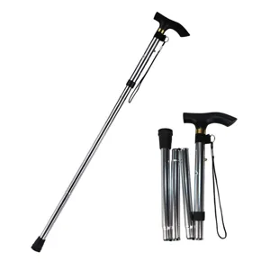 Tragbarer klappbarer Gehstock mit Metallstange und ergonomischem Griff für Wandern.