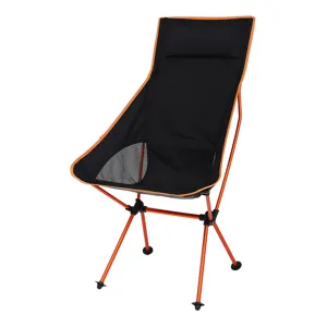 Outdoor folding camping chair with high backrest and breathable mesh for portable travel.