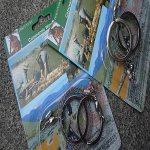 Detailansicht der Drahtsäge aus Edelstahl mit 360-Grad-Drehring und stabiler Outdoor-Verpackung.