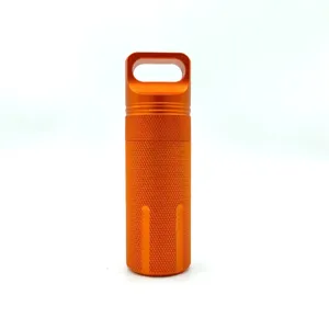 Portable EDC aluminum alloy outdoor camping tea canister detail showing waterproof sealing design.
