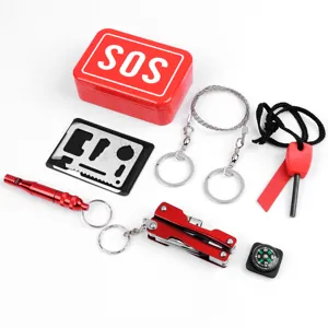 Outdoor emergency survival gear kit camping tool box with multi-tool pliers and compass