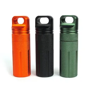 Aluminum EDC waterproof sealed canister, portable outdoor camping storage container details.