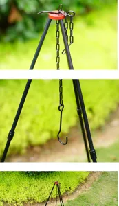 Outdoor Camping Lagerfeuer Dreibein, verstellbare Kochende Kette mit robusten Metallbeinen.