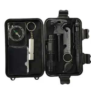 Kit d'Outils de Survie en Plein Air Multifonctionnel Boîte Étanche Équipement d'Urgence Stylo Tactique Lampe de Poche Sifflet