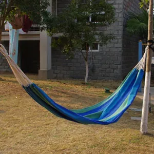 Outdoor Portable Canvas Hammock Multicolor Striped Camping Bed With Hanging Ropes For Backyard Travel Yard Leisure