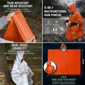 Portable emergency aluminum foil waterproof rain poncho for outdoor camping survival gear