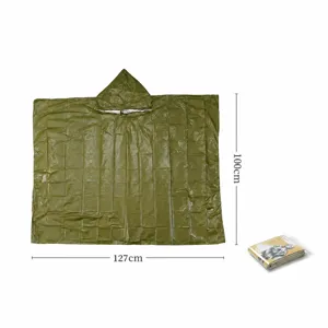 Emergency survival rain poncho detail view, lightweight waterproof outdoor camping gear.
