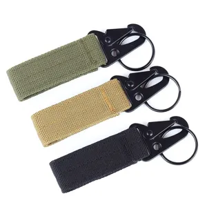 Tactical keychain carabiner set with nylon webbing, durable aluminum alloy hook for outdoor.