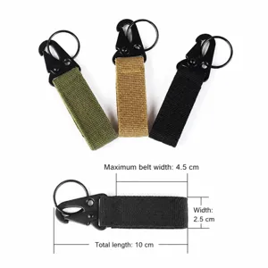 Outdoor tactical keychain with aluminum alloy carabiner and durable nylon webbing, 10cm