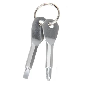 Mini tournevis porte-clés portable avec embouts plat et cruciforme pour survie en plein air.
