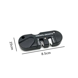 Portable 3-in-1 knife sharpener with diamond carbide ceramic slots for outdoor EDC gear.
