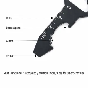 Multi-functional EDC tool card with built-in bottle opener, ruler, and cutter for daily use.