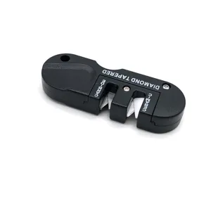 Portable mini knife sharpener detail view, 3-in-1 multi-functional outdoor EDC tool.