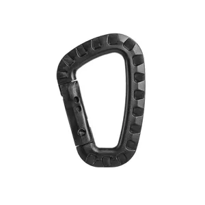 Moschettone tattico in plastica nera clip D-ring per zaino da trekking e portachiavi.