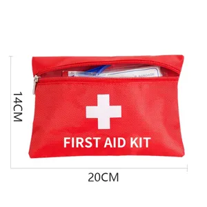 Sac de premiers secours rouge portable avec croix blanche, trousse médicale 20x14cm.