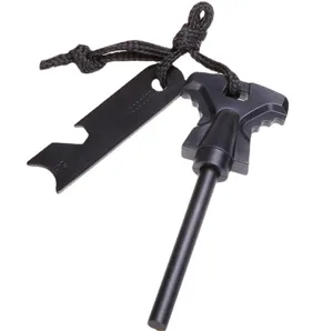 Outdoor survival vuurstarter met vlinderhandvat en multifunctionele schraper voor camping.