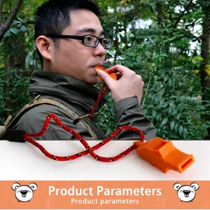 High decibel dolphin survival whistle outdoor emergency plastic whistle with red lanyard