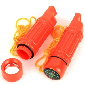 Sifflet de Survie Multifonctionnel 5 En 1 pour Camping Randonnée Urgence avec Boussole Miroir de Signal Pierre à Feu