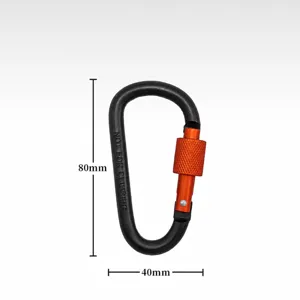 Locking carabiner 8cm aluminum alloy D-ring clip for outdoor hiking camping and backpack attachment.