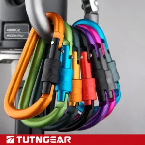 Aluminum Alloy D Shape Screw Lock Carabiner Clip Spring Hook For Outdoor Hiking Camping