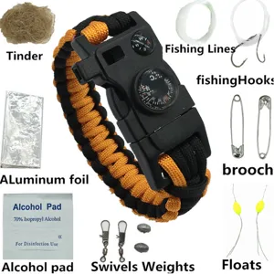 Bracelet en Paracorde Multifonctionnel Équipement de Survie en Nylon Bracelet d'Urgence Tactique Extérieur Avec Boussole Sifflet