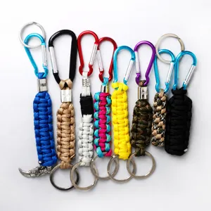 Fashion paracord keychain outdoor survival handmade woven metal carabiner key ring