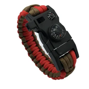 Bracelet de survie en paracorde d'extérieur avec boucle boussole pour camping