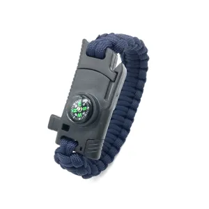Braccialetto di sopravvivenza in paracord da esterno con bussola e fibbia multifunzione.