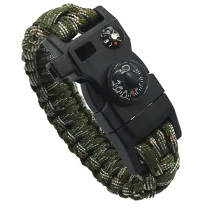 Bracelet de survie en paracorde extérieure avec boussole et sifflet pour la randonnée.