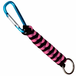 Paracord keychain survival climbing carabiner pink black woven outdoor gear key ring holder