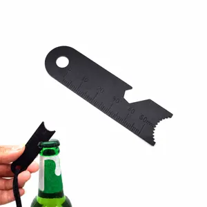 Outdoor survival fire starter scraper multi-tool with bottle opener and ruler for camping.