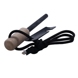 Outdoor survival fire starter magnesium rod paracord scraper wooden handle tool set