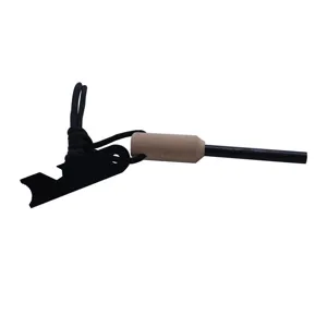 Outdoor survival fire starter kit with wooden handle magnesium rod and multi-function metal striker