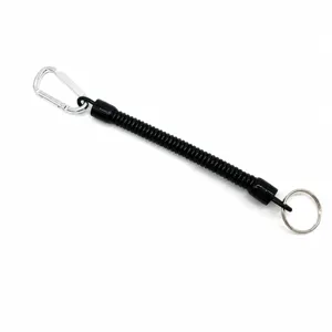 Cordón de alambre en espiral con mosquetón y llavero, cuerda de seguridad versátil anti-pérdida.