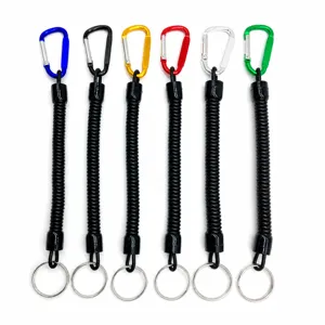 Cable en espiral con mosquetón y llavero, correa de seguridad multicolor versátil.