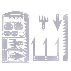 Stainless steel multi-function fishing card detail view of integrated hook and harpoon parts.