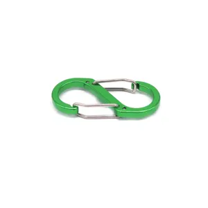 Green aluminum S-biner carabiner hook, dual spring gate design for outdoor EDC gear use.