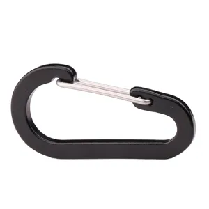 Black flat wire gate carabiner close up view hardware buckle accessory component